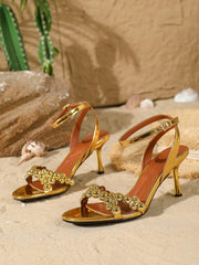 Gold Beaded High Heel Sandals