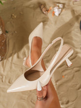 Nude Patent Leather Slingback Heels Pointed Toe Block Heel Closed Toe Pumps Office Wedding Bridesmaid Daily