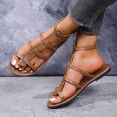 Cross Narrow BAnkle Buckle Strap Female Beach Shoes Sandals Flat Heels Clip-toe Casual Rome Sandals