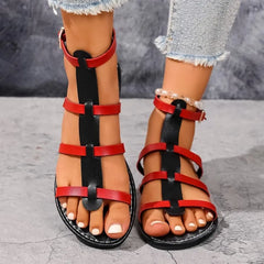 Cross Narrow BAnkle Buckle Strap Female Beach Shoes Sandals Flat Heels Clip-toe Casual Rome Sandals