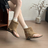 Retro Casual Sandals -High-top Flap-Toe Leggings Short Booties Chic Teenage Style Flat Roman Sandals Sizes 35-42