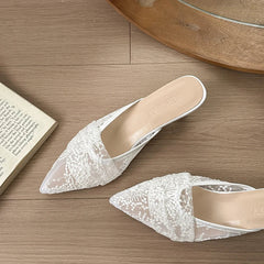 Style Elegant French Net Silk Lace Head-Toe Slippers