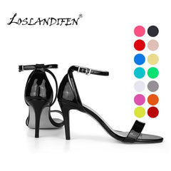 Sandals 8cm High Heels Flock Lady Gladiator Evening Ankle Strap Stilettos Party Nude Wedding Shoes