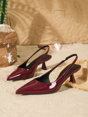 Black Patent Leather PointedToe Slingback Kitten Heels