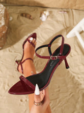 Burgundy Patent Leather Pointed Toe Heeled Sandals