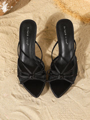 Satin Mesh Bow High Heel Mules