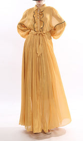 Jeseray Golden Yellow Pleated Maxi Dress