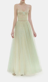 Josie Mint Green Sparkle V-Neck Mesh Maxi Gown