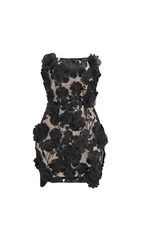 Enya Black Strapless 3D Floral Mini Dress