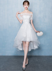Lovely White High Low Tulle Graduation Dress