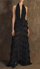Florence Black Halter Ruffle Maxi Dress