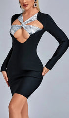 Sparkling Sequin Cutout Black Bandage Mini Dress