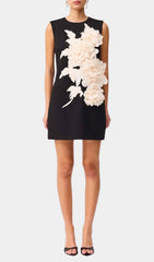 Jocasta Elegant Black Mini Dress with 3D Floral Appliqu