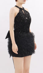 Kalia Black Halter Sequin Mini Dress