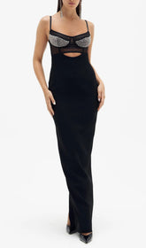 Aideen Black Embellished Maxi Dress with Chic Cutout