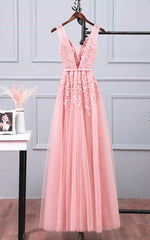 Pink Tulle A-line Simple Long Party Dress