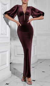 Corrado Wine Velvet V-Neck Maxi Dress