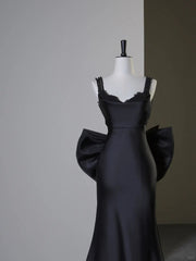 Black Mermaid Satin Low Back with Bow Party Dress