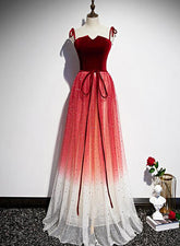 Bonito vestido de fiesta largo de tul rojo con lentejuelas