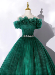 Vestido de fiesta de quinceañera con cintura de cuentas de tul verde