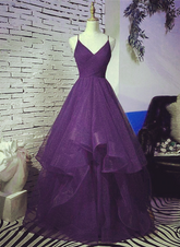 Beautiful Dark Purple Tulle Layers Formal Gown