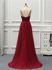 Wine Red High Low Sweetheart Simple Tulle Prom Dress