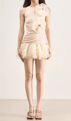 Evania Chic Floral Appliqu Ruffle Mini Dress