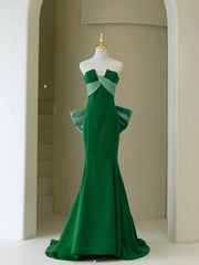 Green Mermaid Strapless Long Evening Dress with Bow