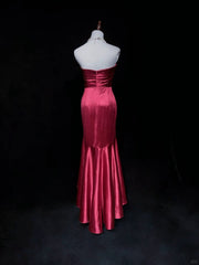 Wine Red Mermaid Strapless High Low Party Dress