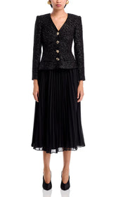 Shimmering Tinsel Boucl & Pleated Midi Dress