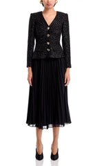 Shimmering Tinsel Boucl & Pleated Midi Dress