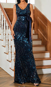 Glamorous V-Neck Sequin Maxi Dress