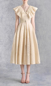 Doris Chic Pleated Eyelet Midi Dress