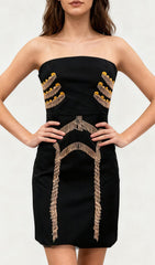 Julissa Black Strapless Tassel Mini Dress