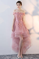 Cute Off Shoulder High Low Homecoming Dress