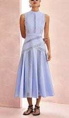Darlene Periwinkle Lace & Eyelet Sleeveless Midi Dress