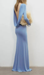 Isabis Periwinkle Blue Backless Maxi Gown