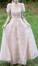 Gable Enchanting 3D Floral Mesh Maxi Dress