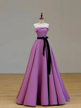 A-line Purple Satin Simple Scoop Floor Length Party Dress