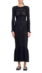 Glamorous Rhinestone Knit Maxi Dress with Ruffle Hem