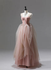 Vestido de fiesta largo de tul rosa con cuentas y vestido de graduación