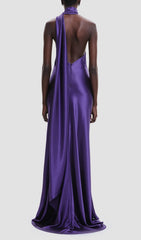 Carmelo Glamour Purple One-Shoulder Rose Maxi Dress