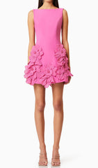 Daiva Pink 3D Floral Embellished Mini Dress