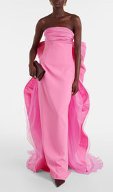Jaiden Pink Strapless Maxi Gown with Dramatic Cascading Bow