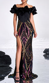Honesti Dazzling Sequin Corset Maxi Dress