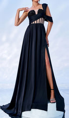 Fusa Black Sequin Corset Maxi Dress