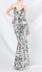 Chole Dazzling Silver Sequin Maxi Dress