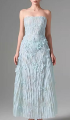 Heli Dreamy Blue Floral Lace Pleated Maxi Dress