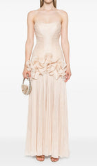 Dayna Metallic Pleated Ruffle Strapless Maxi Gown