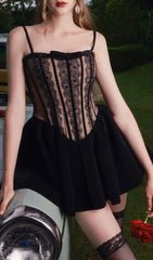 Iorwen Black Lace Corset Mini Dress